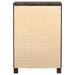 Rustic golden brown Woodmont 5-drawer bedroom chest made of wood with metal handles, showcasing a stylish furniture piece.