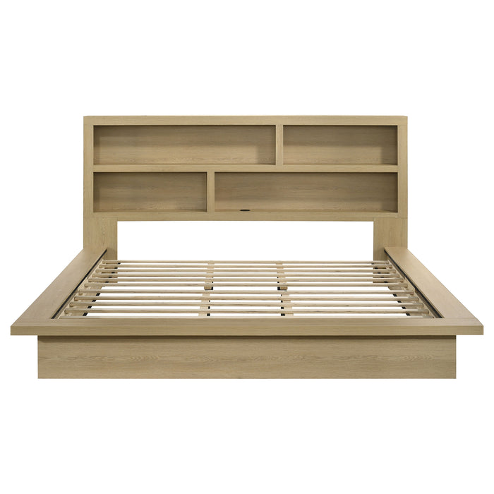 Hendricks Eastern King Bookcase Headboard Platform Bed Light Oak