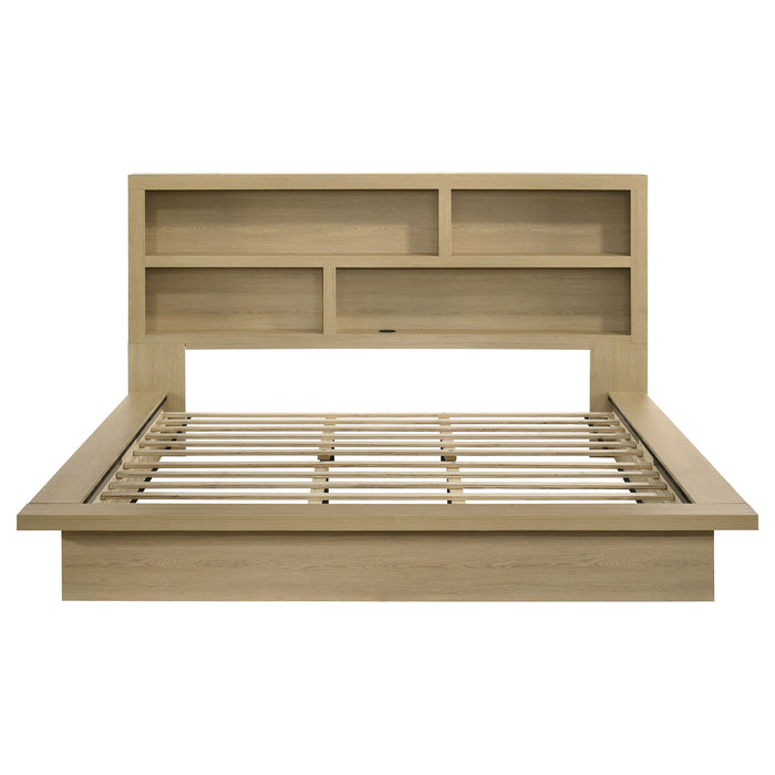 Hendricks California King Bookcase Headboard Platform Bed Light Oak