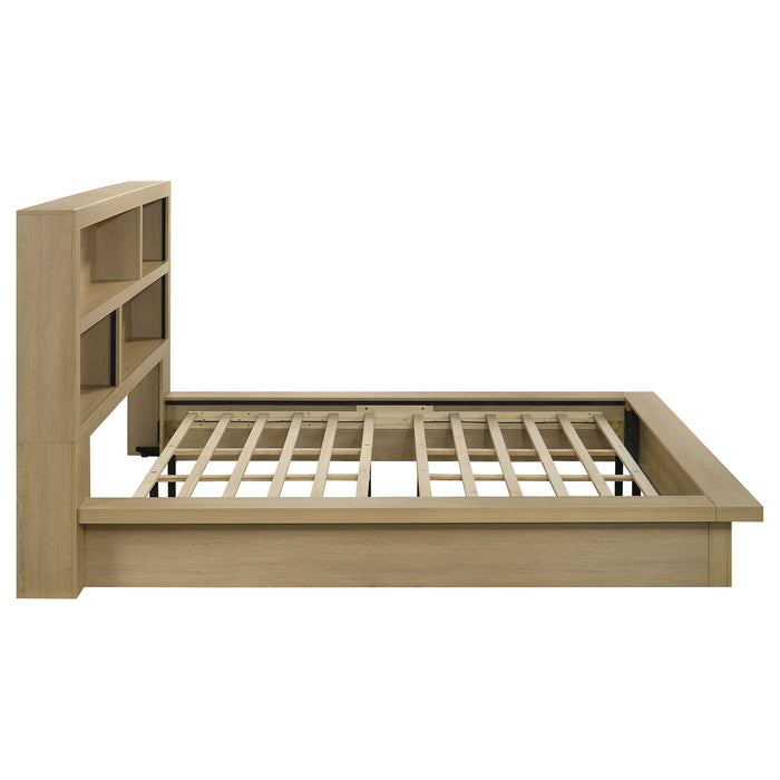 Hendricks California King Bookcase Headboard Platform Bed Light Oak