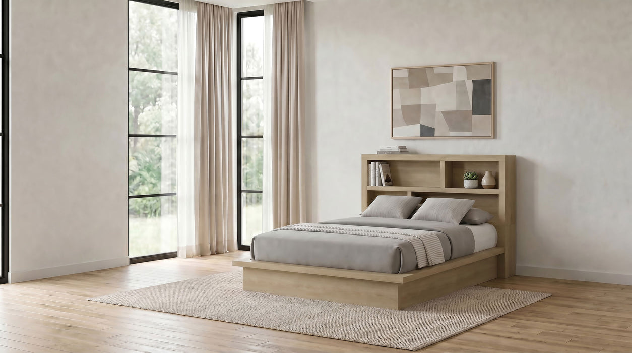Hendricks Queen Bookcase Headboard Platform Bed Light Oak