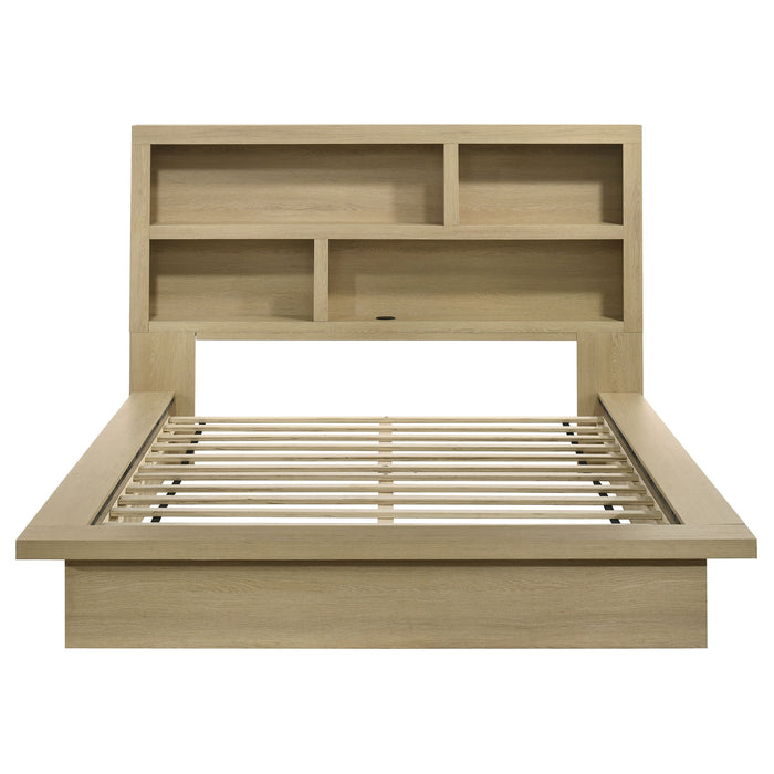 Hendricks Queen Bookcase Headboard Platform Bed Light Oak