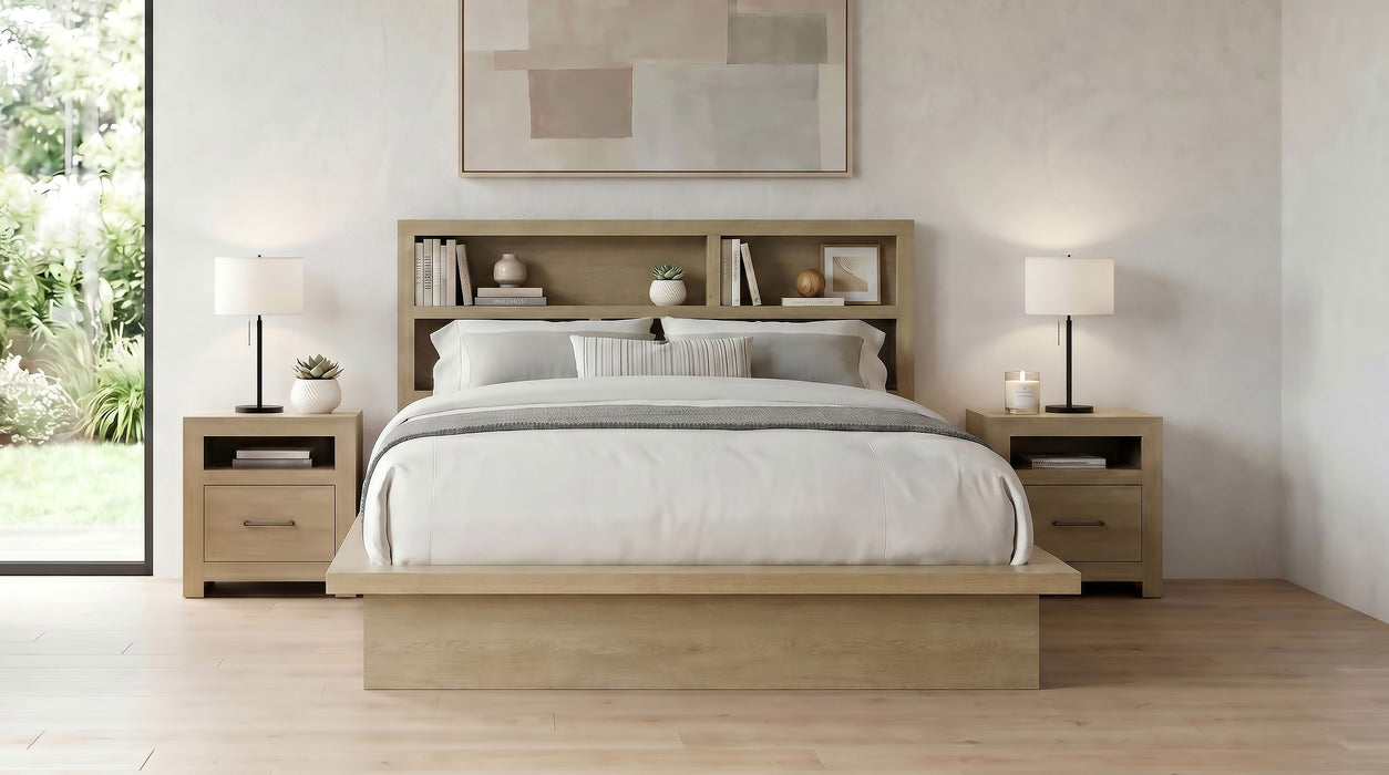 Hendricks Queen Bookcase Headboard Platform Bed Light Oak