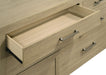 Light oak Hendricks 6-drawer bedroom dresser with matching mirror from CoasterEveryday, showcasing sleek wood finish and modern design.
