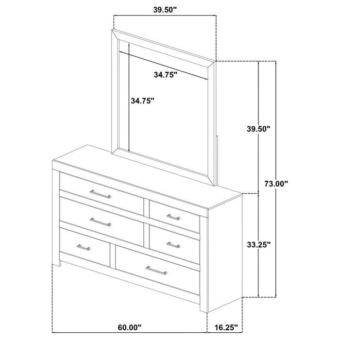 Hendricks 6-drawer Bedroom Dresser and Mirror Light Oak