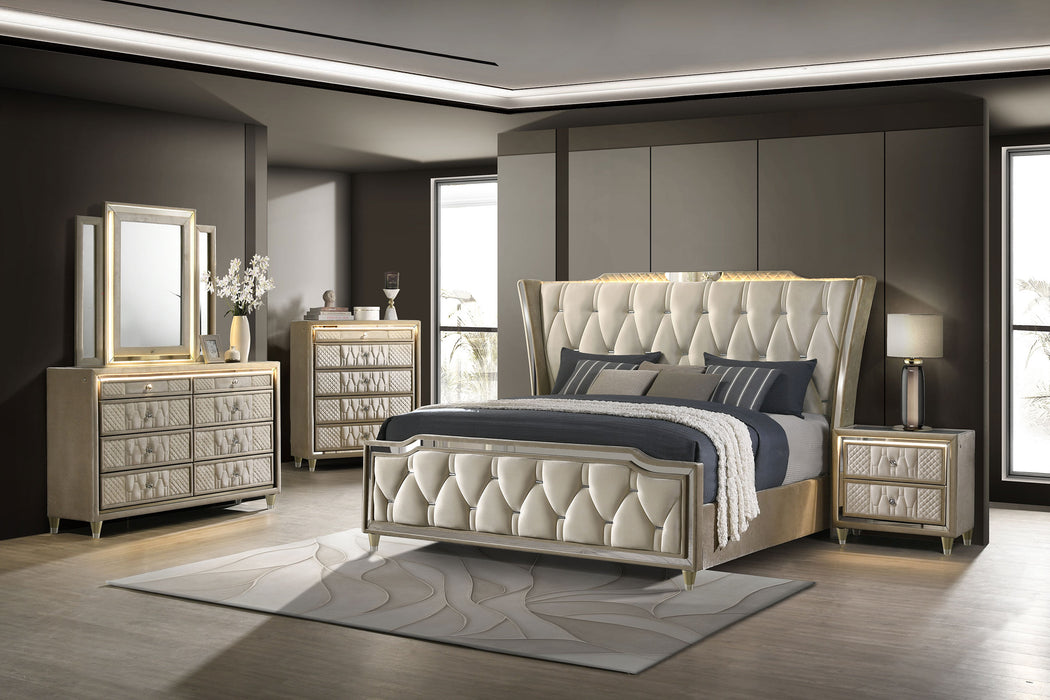 Lorient Eastern King LED Upholstered Bed Ivory and Camel