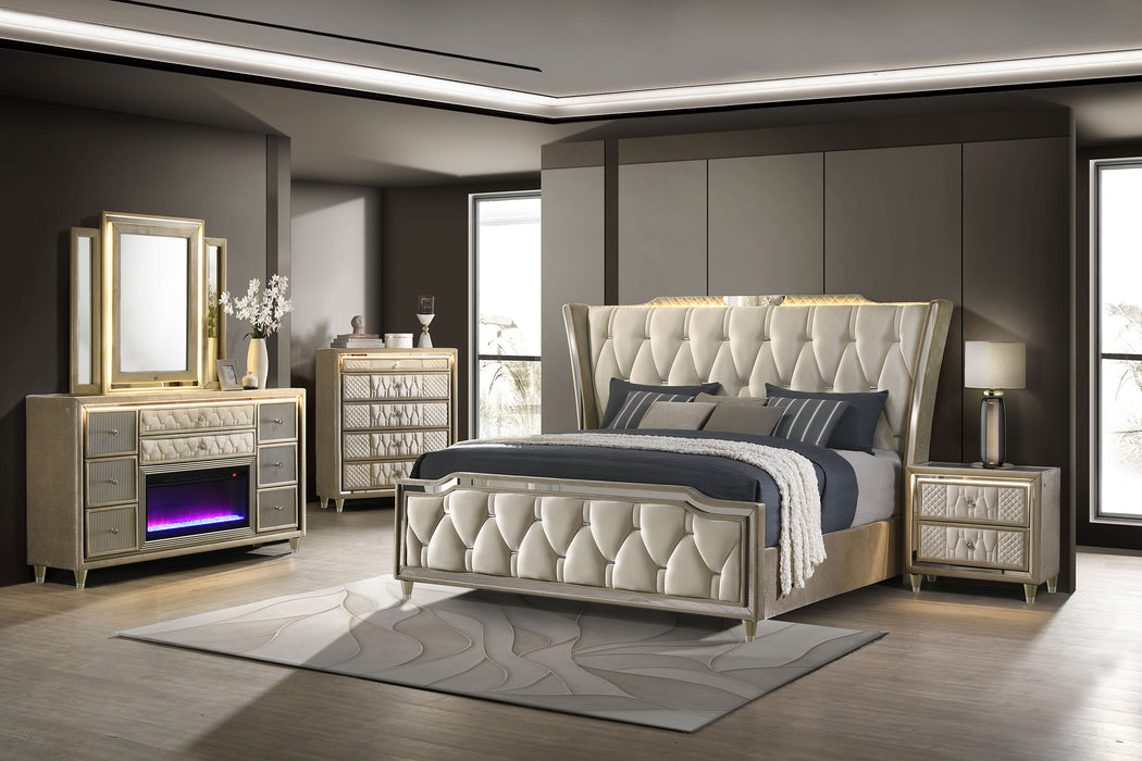 Lorient Eastern King LED Upholstered Bed Ivory and Camel