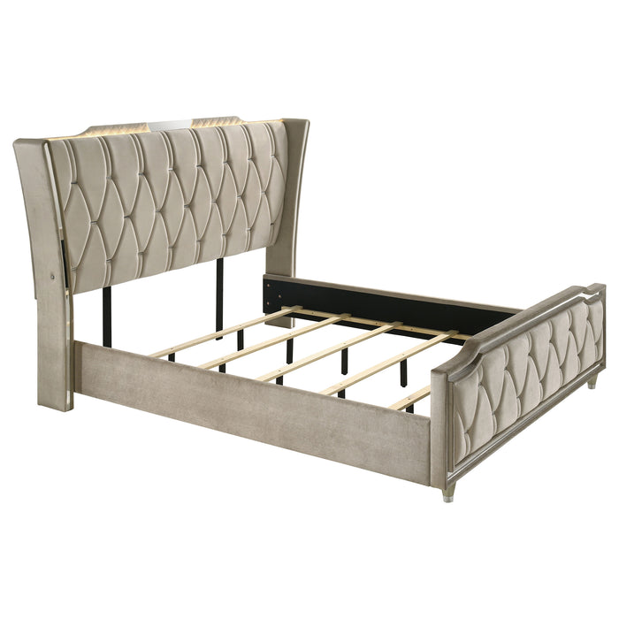 Lorient 4-piece California King bedroom set by CoasterEveryday featuring ivory and camel-colored furniture with a modern design.