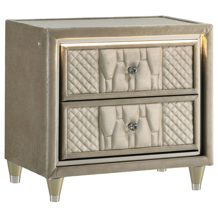 Lorient 4-piece California King bedroom furniture set in ivory and camel by CoasterEveryday, includes bed frame and matching pieces.