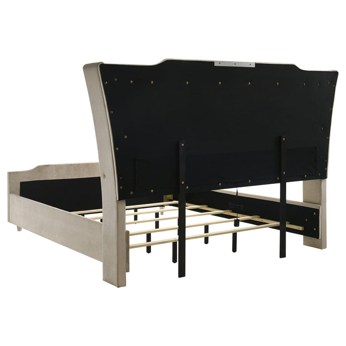 Lorient California King LED Upholstered Bed Ivory and Camel