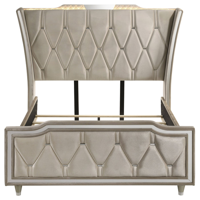 Lorient Queen LED Upholstered Wingback Bed Ivory and Camel