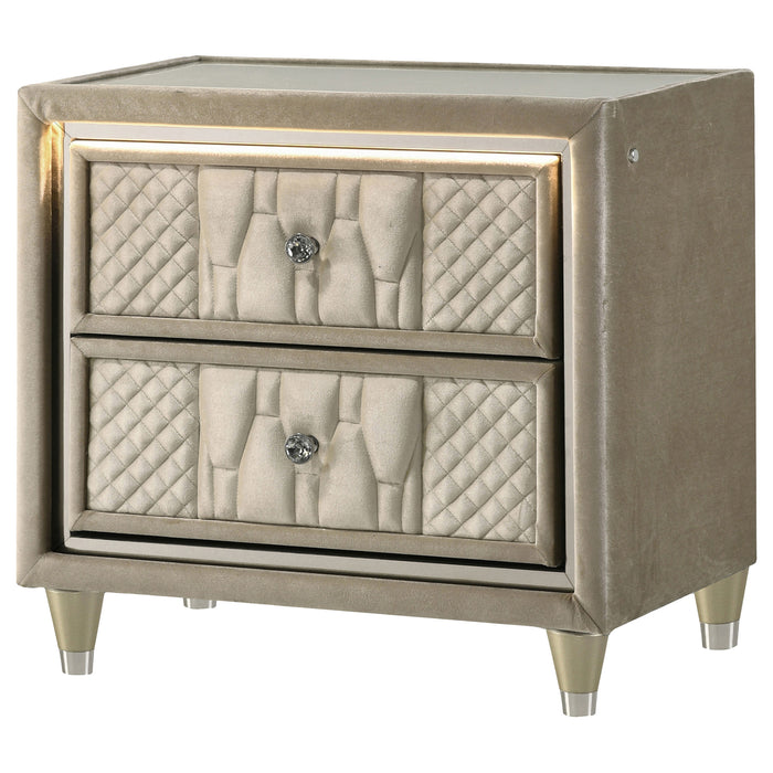 Lorient 2-drawer LED Nightstand with USB Ivory and Camel
