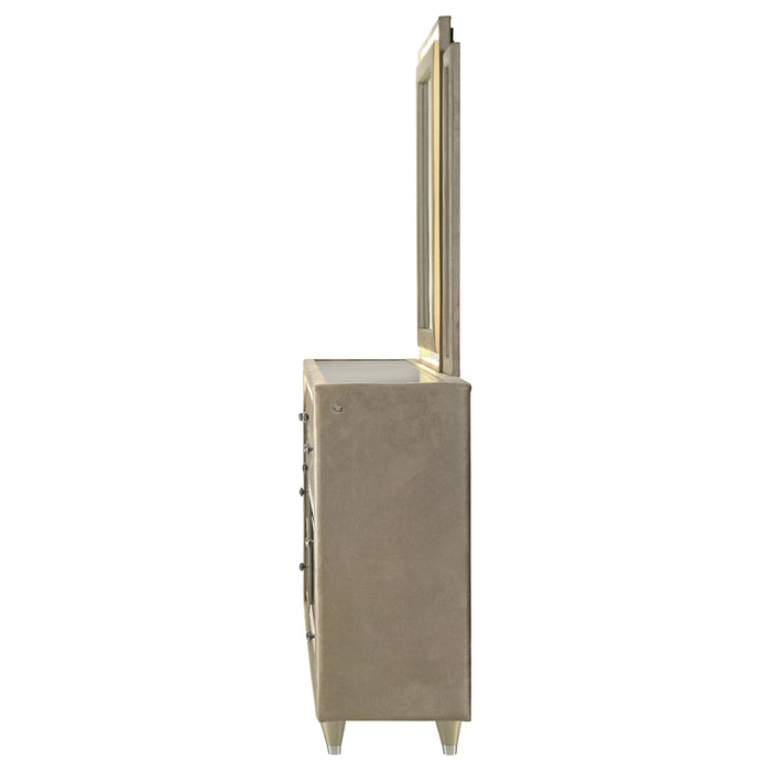 Lorient 8-drawer LED Flame Box Dresser and Mirror Ivory Camel