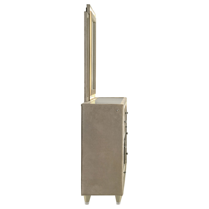 Lorient 8-drawer LED Flame Box Dresser and Mirror Ivory Camel