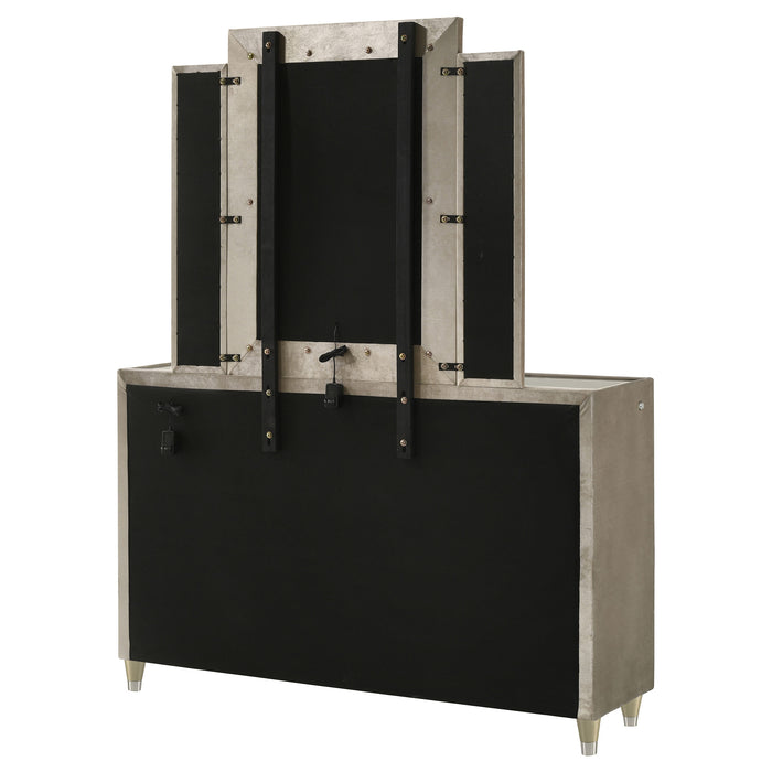 Lorient 8-drawer LED Dresser with Mirror Ivory and Camel
