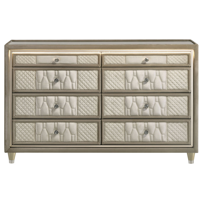Lorient 8-drawer LED Bedroom Dresser Cabinet Ivory and Camel