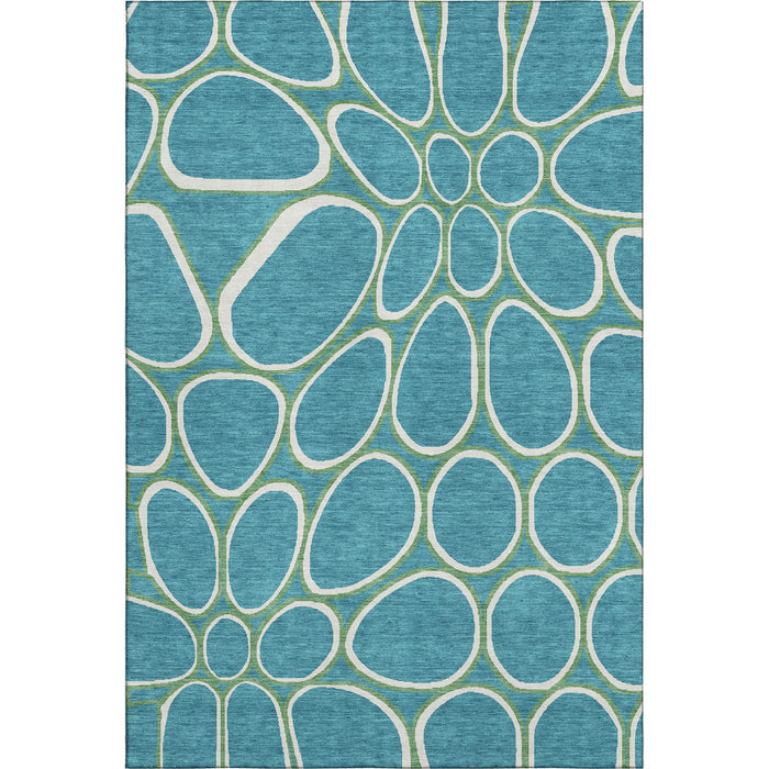 10' X 14' Geometric Washable Area Rug With UV Protection (681725) - Teal / Ivory / Green
