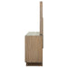 Weathered oak Stillwater dresser with mirror, featuring sleek furniture design and sturdy wood construction.