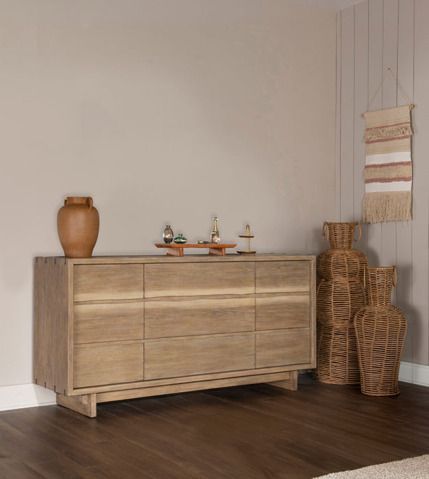 Weathered oak Stillwater 9-drawer dresser by CoasterEveryday, showing a sturdy furniture piece with sleek drawer handles and a rustic finish.