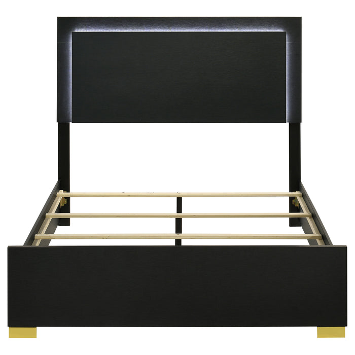 Marceline Wood Full LED Panel Bed Black