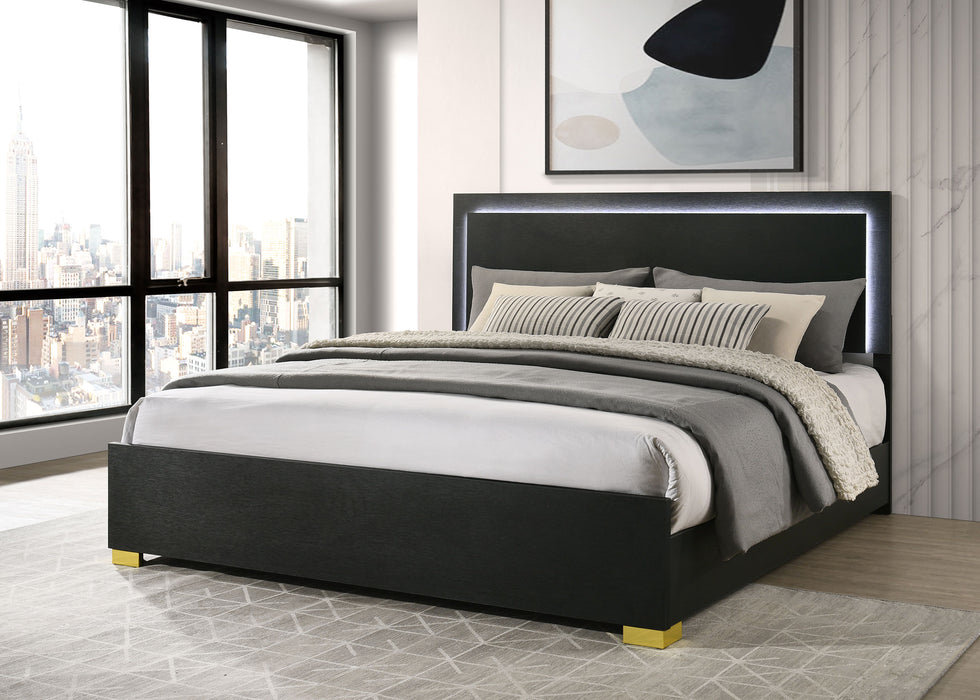 Marceline Wood Eastern King LED Panel Bed Black