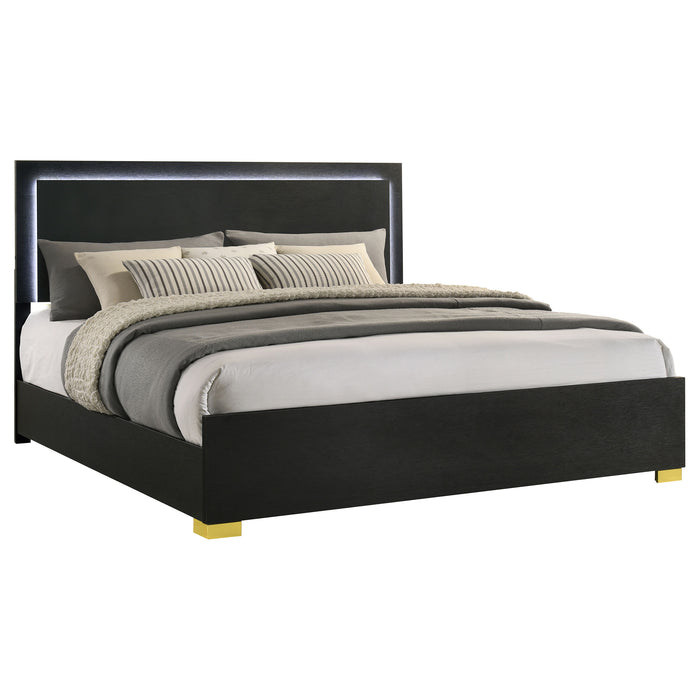 Marceline Wood Eastern King LED Panel Bed Black