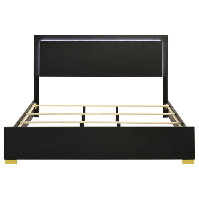 Marceline Wood Eastern King LED Panel Bed Black