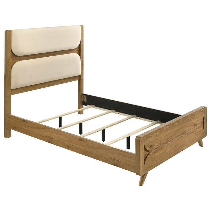 Bennett Full Cream Upholstered 4-Piece Mid-Century Bedroom Set Light Oak