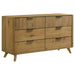 CoasterEveryday Bennett California King upholstered modern bedroom set with light oak finish, including bed frame, nightstands, and dresser.