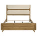 California King mid-century fabric upholstered panel bed in light oak finish by CoasterEveryday, showcasing the bed frame and headboard.