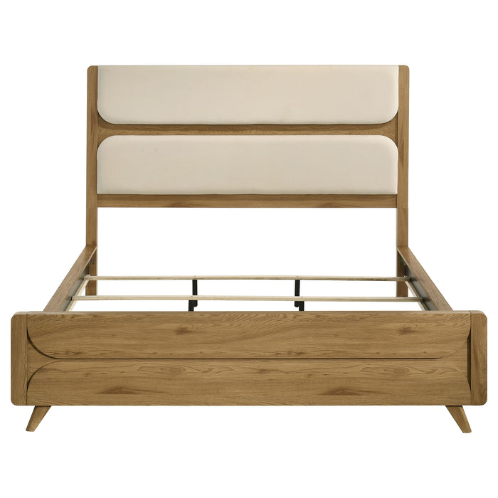 Bennett California King Mid-Century Fabric Upholstered Panel Bed Light Oak