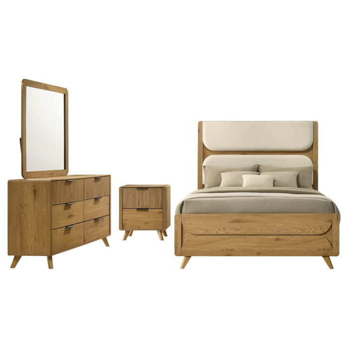 Bennett Queen Upholstered 4-Piece Mid-Century Bedroom Set Light Oak