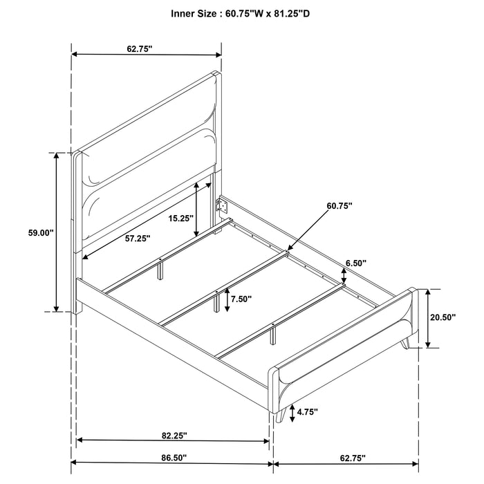 Bennett Queen Upholstered 4-Piece Mid-Century Bedroom Set Light Oak