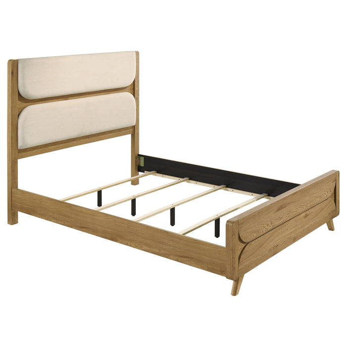 Bennett Queen Upholstered 5-Piece Mid-Century Bedroom Set Light Oak