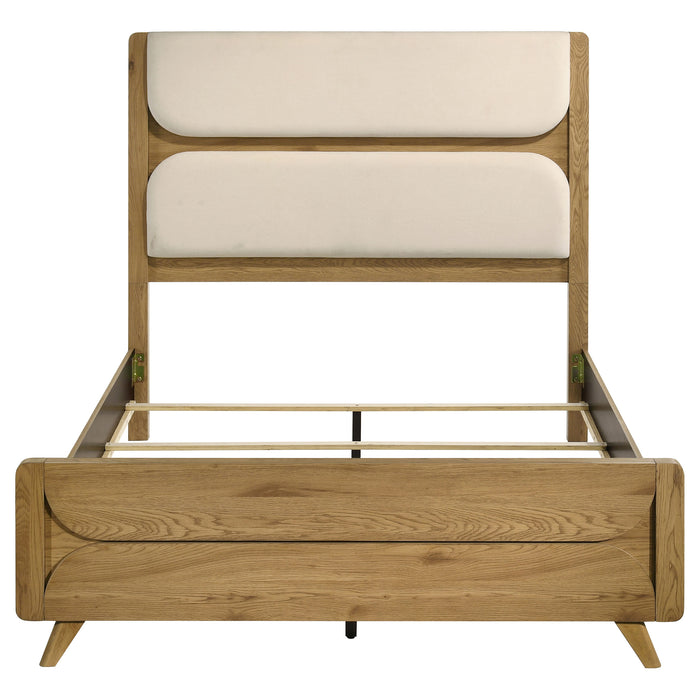 Bennett Queen Mid-Century Fabric Upholstered Panel Bed Light Oak