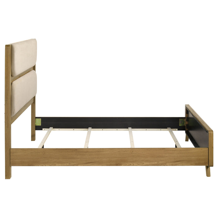 Bennett Queen Mid-Century Fabric Upholstered Panel Bed Light Oak