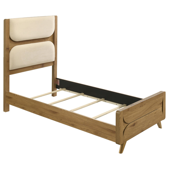 Bennett Twin Cream Upholstered 4-Piece Mid-Century Bedroom Set Light Oak