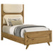 CoasterEveryday Bennett Twin Mid-Century Panel Bed in Light Oak with Cream Fabric Upholstery