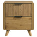 Bennett Mid-Century 2-Drawer Rubberwood Nightstand in Light Oak, modern furniture with sleek design and natural wood finish.