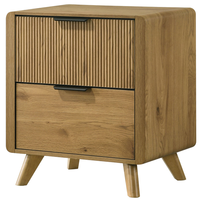 Bennett Mid-Century 2-Drawer Rubberwood Nightstand Light Oak