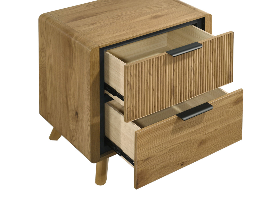 Bennett Mid-Century 2-Drawer Rubberwood Nightstand Light Oak