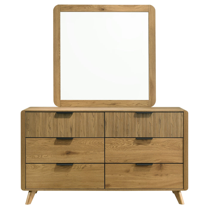 Bennett Mid-Century 2-Piece 6-Drawer Dresser and Mirror Light Oak