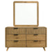 Light oak Bennett mid-century 2-piece dresser with six drawers and matching mirror, crafted by CoasterEveryday furniture.
