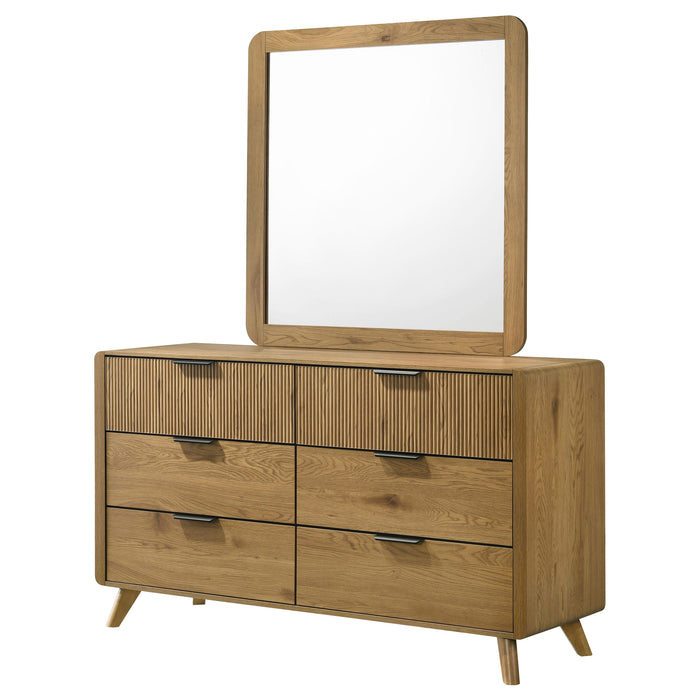 Bennett Mid-Century 2-Piece 6-Drawer Dresser and Mirror Light Oak