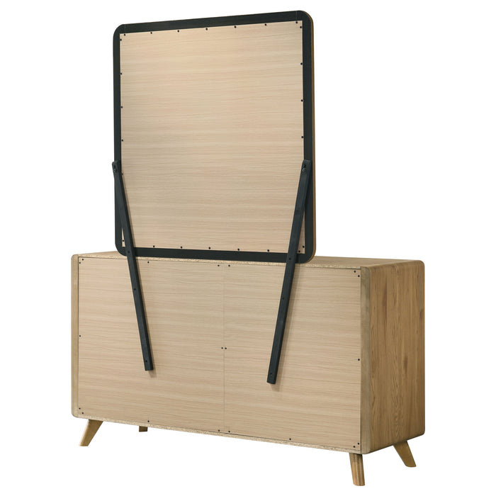 Light oak Bennett Mid-Century 2-piece dresser and mirror set with six drawers, modern furniture by CoasterEveryday