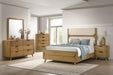 Light oak Bennett mid-century 2-piece dresser with six drawers and matching mirror, modern furniture by CoasterEveryday.