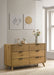Light oak Bennett Mid-Century 6-drawer rubberwood dresser by CoasterEveryday, featuring sleek modern design and sturdy construction.