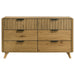 Light oak Bennett Mid-Century 6-drawer rubberwood dresser by CoasterEveryday, showcasing sleek modern furniture design with six spacious drawers.