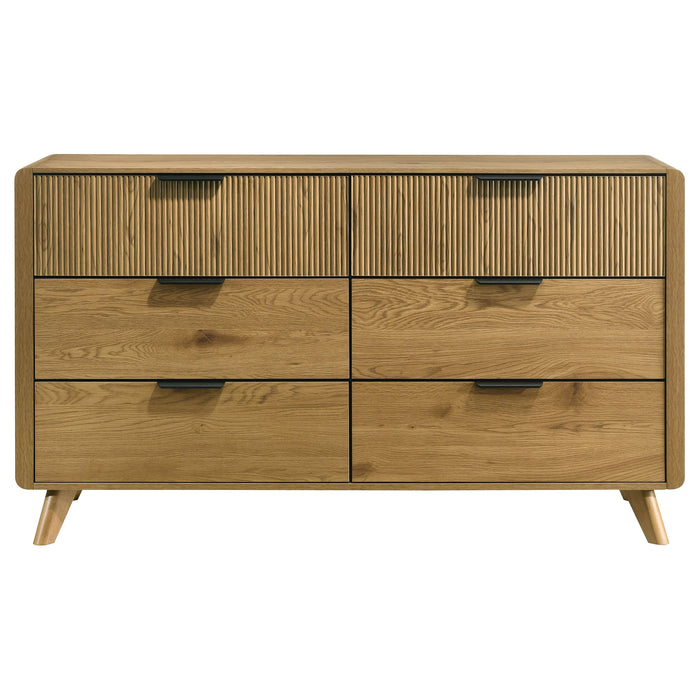 Bennett Mid-Century 6-Drawer Rubberwood Dresser Light Oak