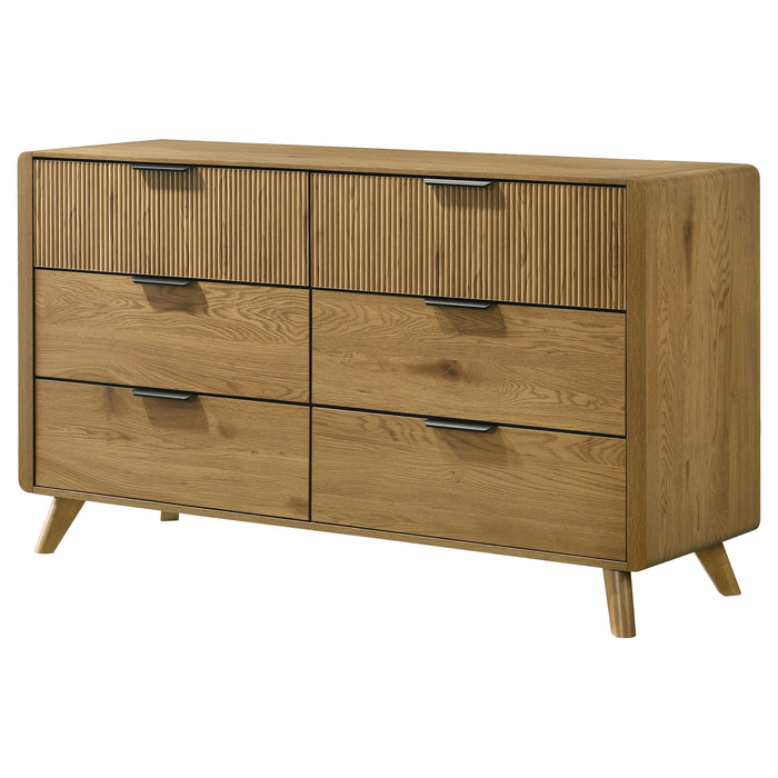Bennett Mid-Century 6-Drawer Rubberwood Dresser Light Oak